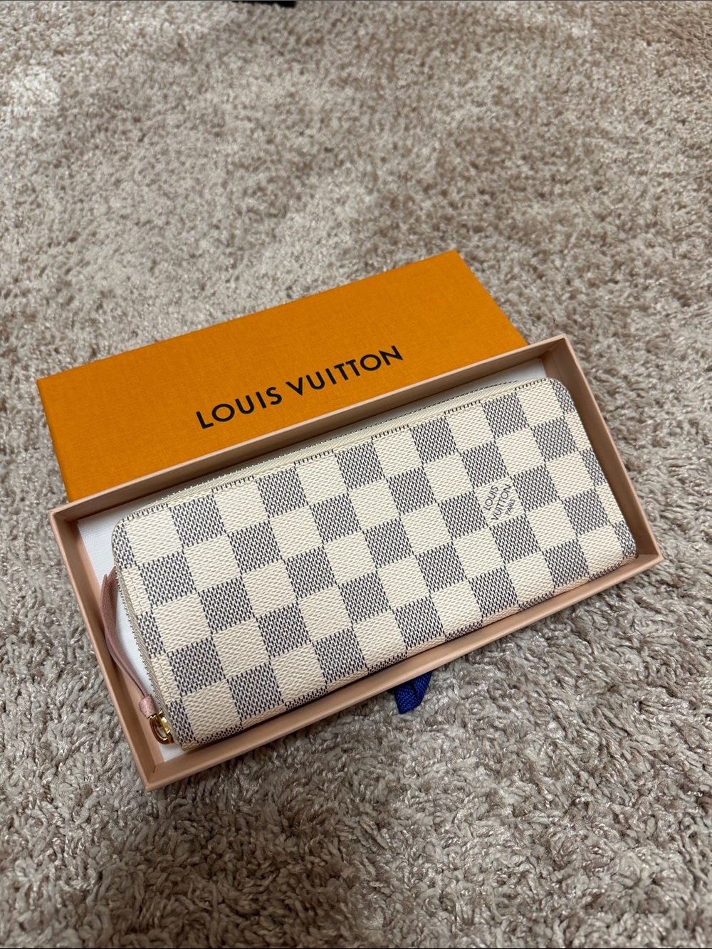 Authentic Louis Vuitton Damier Azur Zip Wallet - rose ballerine pink